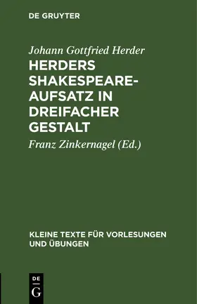 Herder / Zinkernagel | Herders Shakespeare-Aufsatz in dreifacher Gestalt | Buch | 978-3-11-099645-6 | sack.de