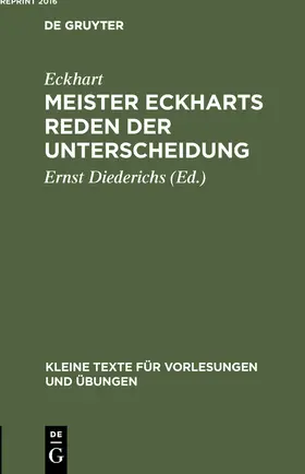 Eckhart / Diederichs |  Meister Eckharts Reden der Unterscheidung | Buch |  Sack Fachmedien