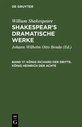 Shakespeare / Benda |  König Richard der Dritte. König Heinrich der Achte | Buch |  Sack Fachmedien