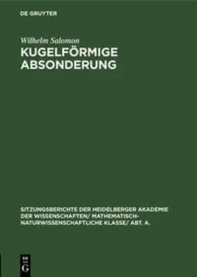 Salomon |  Kugelförmige Absonderung | Buch |  Sack Fachmedien