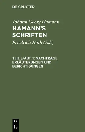 Hamann / Roth |  Nachträge, Erläuterungen und Berichtigungen | Buch |  Sack Fachmedien