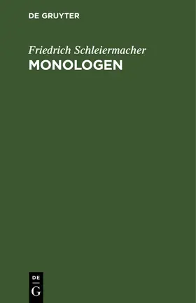 Schleiermacher |  Monologen | Buch |  Sack Fachmedien