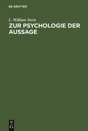 Stern |  Zur Psychologie der Aussage | Buch |  Sack Fachmedien