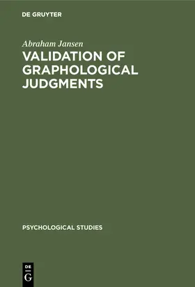 Jansen |  Validation of graphological judgments | Buch |  Sack Fachmedien