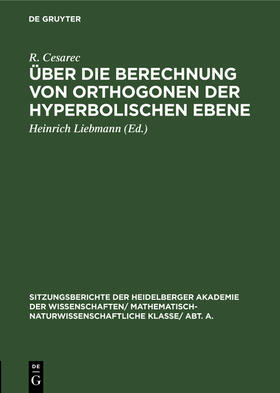 Cesarec / Liebmann |  Über die Berechnung von Orthogonen der hyperbolischen Ebene | Buch |  Sack Fachmedien