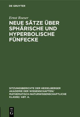 Roeser |  Neue Sätze über sphärische und hyperbolische Fünfecke | Buch |  Sack Fachmedien