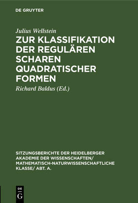 Wellstein / Baldus |  Zur Klassifikation der regulären Scharen quadratischer Formen | Buch |  Sack Fachmedien