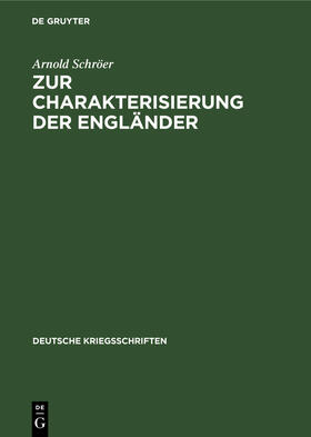 Schröer |  Zur Charakterisierung der Engländer | Buch |  Sack Fachmedien
