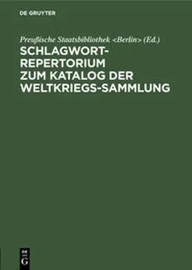  Schlagwort-Repertorium zum Katalog der Weltkriegs-Sammlung | Buch |  Sack Fachmedien