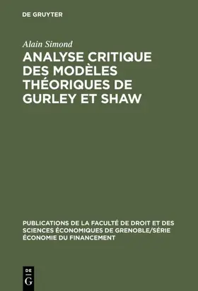 Simond |  Analyse critique des modèles théoriques de Gurley et Shaw | eBook | Sack Fachmedien