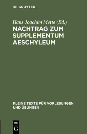 Mette |  Nachtrag zum Supplementum Aeschyleum | eBook | Sack Fachmedien