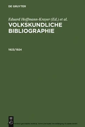 Hoffmann-Krayer / Geiger |  1923/1924 | eBook | Sack Fachmedien