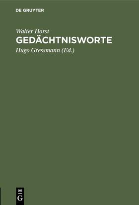 Horst / Gressmann |  Gedächtnisworte | eBook | Sack Fachmedien