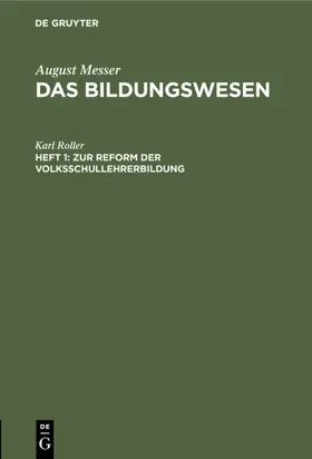 Roller |  Zur Reform der Volksschullehrerbildung | eBook | Sack Fachmedien