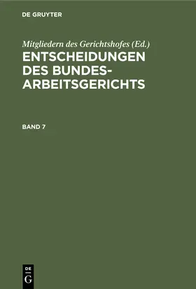  ENTSCHEID. D. BUNDESARBEITSGERICHTS BD. 7 BAGE | Buch |  Sack Fachmedien