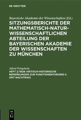 Pringsheim |  Kritisch-historische Bemerkungen zur Funktionentheorie II. (mit Nachtrag) | Buch |  Sack Fachmedien