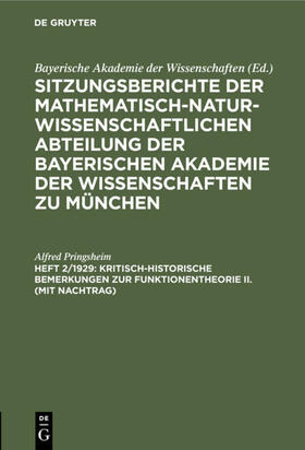 Pringsheim |  Kritisch-historische Bemerkungen zur Funktionentheorie II. (mit Nachtrag) | eBook | Sack Fachmedien