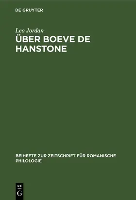 Jordan |  Über Boeve de Hanstone | Buch |  Sack Fachmedien