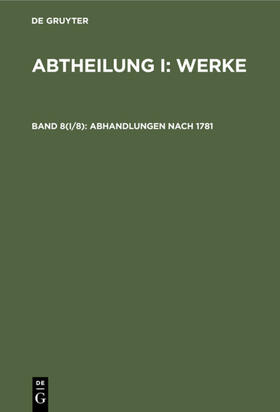 Degruyter |  Abhandlungen nach 1781 | Buch |  Sack Fachmedien