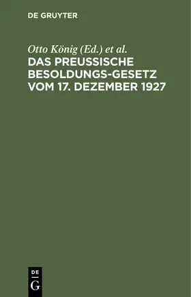 Erythropel / König |  Das preußische Besoldungsgesetz vom 17. Dezember 1927 | Buch |  Sack Fachmedien