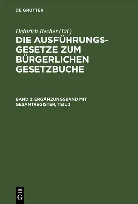 Becher |  Ergänzungsband mit Gesamtregister, Teil 2 | eBook | Sack Fachmedien