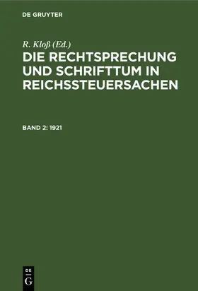 Kloss |  1921 | Buch |  Sack Fachmedien