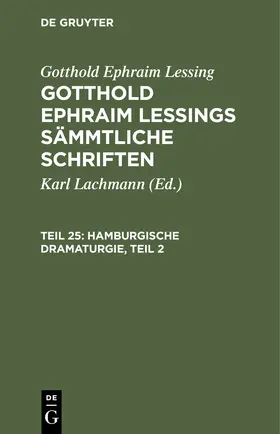 Lessing / Lachmann |  Hamburgische Dramaturgie, Teil 2 | Buch |  Sack Fachmedien