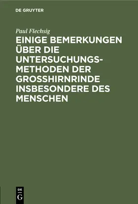 Flechsig |  Einige Bemerkungen über die Untersuchungsmethoden der Grosshirnrinde insbesondere des Menschen | Buch |  Sack Fachmedien