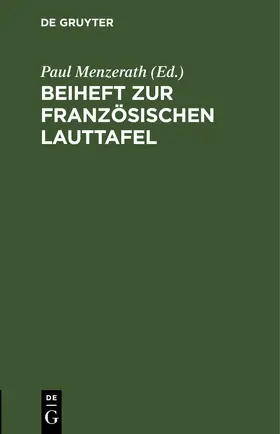 Menzerath |  Beiheft zur französischen Lauttafel | eBook | Sack Fachmedien