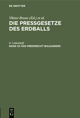 Lubenhoff |  Das Preßrecht Bulgariens | Buch |  Sack Fachmedien