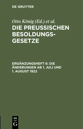 Erythropel / König |  Die Änderungen ab 1. Juli und 1. August 1922 | Buch |  Sack Fachmedien