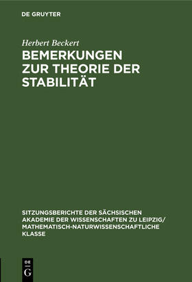 Beckert |  Bemerkungen zur Theorie der Stabilität | Buch |  Sack Fachmedien