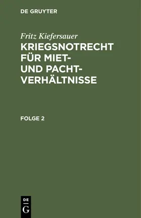 Kiefersauer |  Stand vom 1. Februar 1941 | eBook | Sack Fachmedien