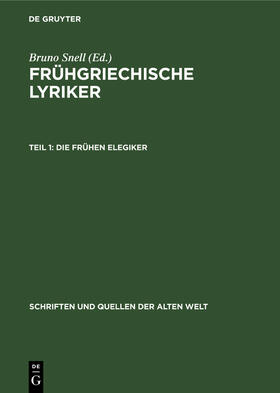  Die frühen Elegiker | Buch |  Sack Fachmedien