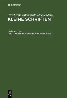 Mass |  Klassische griechische Poesie | Buch |  Sack Fachmedien