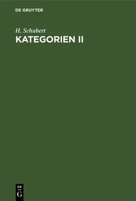 Schubert |  Kategorien II | Buch |  Sack Fachmedien