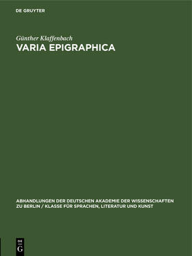 Klaffenbach |  Varia Epigraphica | Buch |  Sack Fachmedien