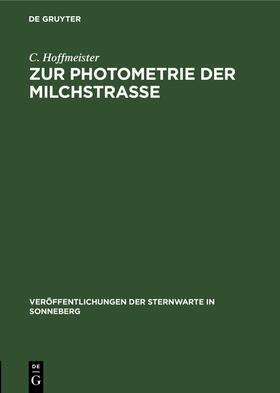 Hoffmeister |  Zur Photometrie der Milchstraße | Buch |  Sack Fachmedien