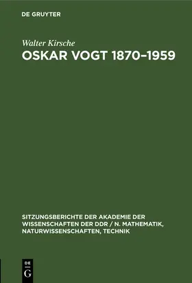 Kirsche |  Oskar Vogt 1870¿1959 | Buch |  Sack Fachmedien