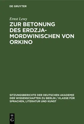 Lewy |  Zur Betonung des Erdzja-Mordwinischen von Orkino | Buch |  Sack Fachmedien