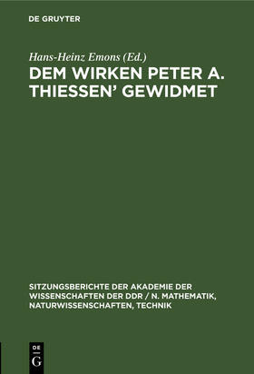 Emons |  Dem Wirken Peter A. Thiessen¿ gewidmet | Buch |  Sack Fachmedien