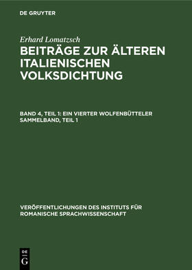 Lomatzsch |  Ein vierter Wolfenbütteler Sammelband, Teil 1 | Buch |  Sack Fachmedien