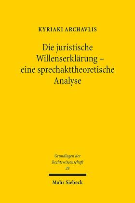 Archavlis |  Die juristische Willenserklärung - eine sprechakttheoretische Analyse | Buch |  Sack Fachmedien