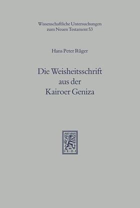 Rüger |  Die Weisheitsschrift aus der Kairoer Geniza | eBook | Sack Fachmedien