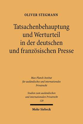 Stegmann |  Tatsachenbehauptung und Werturteil in der deutschen und französischen Presse | eBook | Sack Fachmedien