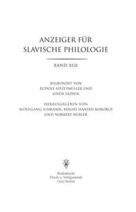 Eismann | Anzeiger für Slavische Philologie | Buch | 978-3-201-02003-9 | sack.de