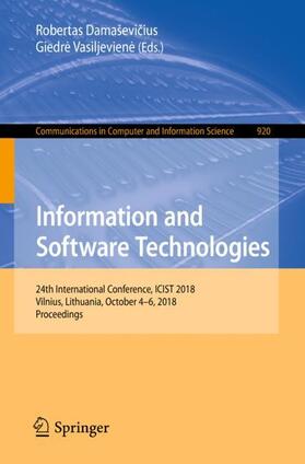 Vasiljeviene / Damaševicius / Damaševicius |  Information and Software Technologies | Buch |  Sack Fachmedien