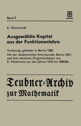 Weierstrass / Siegmund-Schultze |  Ausgewählte Kapitel aus der Funktionenlehre | Buch |  Sack Fachmedien