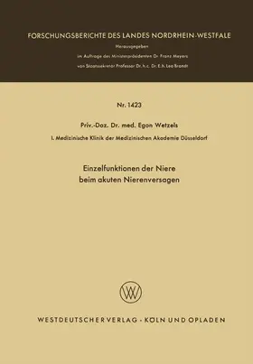 Wetzels |  Einzelfunktionen der Niere beim akuten Nierenversagen | Buch |  Sack Fachmedien