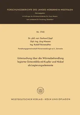 Zapf |  Untersuchung über die Wärmebehandlung legierter Sinterstähle mit Kupfer und Nickel als Legierungselemente | Buch |  Sack Fachmedien